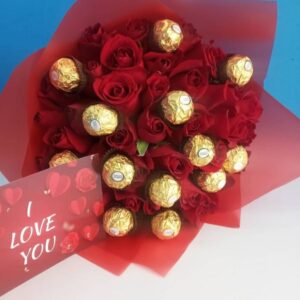 Red roses with chocolates